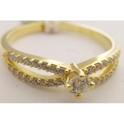 Klenoty Budín zásnubní zlatý prsten posetý mnoha zirkony ze žlutého zlata 3510229