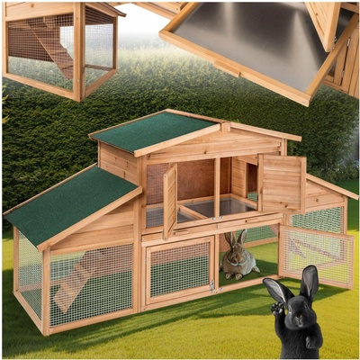 Tectake 403226 xxl králíkárna dřevěná klec dvoupatrová s odpočívadlem - hnědá 226 x 77 x 95,5 cm