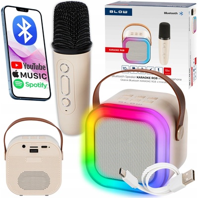 Přenosný reproduktor Blow BL reproduktor přenosný karaoke 2 RGB mikrofony béžový 10 W