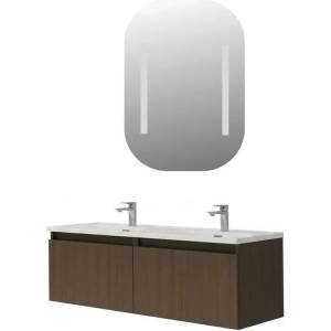ASIR GROUP Комплект окачен долен шкаф 120 см с двойна мивка и LED огледало Asir Zen 4 тъмен орех (263LVS1225)