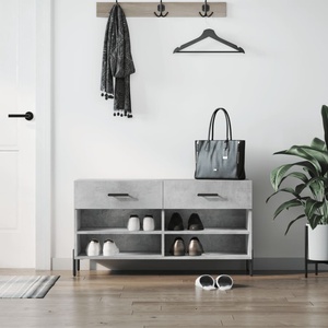 vidaXL Пейка за обувки, бетонно сив, 102x35x55 см, инженерно дърво (829752)