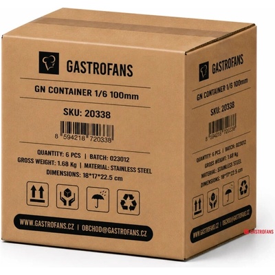 Gastrofans 6x gastronádoba 1/6 GN 100 mm, nerezová, plná