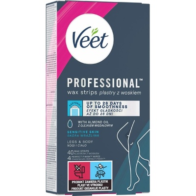 Veet Professional Wax Strips Sensitive Skin Legs & Body voskové depilační pásky na tělo 40 ks