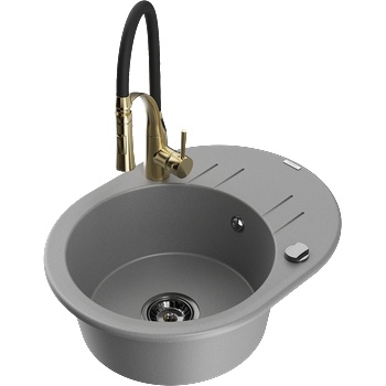 Mexen Kevin гранитна мивка 1-камерна с отцедник и кухненски смесител Aster, сива - 6517-71-73450-57-B (6517-71-73450-57-B)
