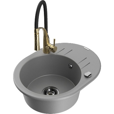 Mexen Kevin гранитна мивка 1-камерна с отцедник и кухненски смесител Aster, сива - 6517-71-73450-57-B (6517-71-73450-57-B)