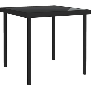 Градинска трапезна маса черна 80x80x72 cм стъкло и стомана