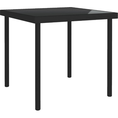 Градинска трапезна маса черна 80x80x72 cм стъкло и стомана