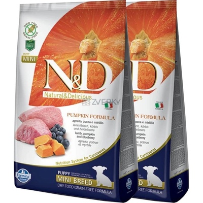 N&D Grain Free Pumpkin Puppy mini, lamb & blueberry 2 x 7 kg