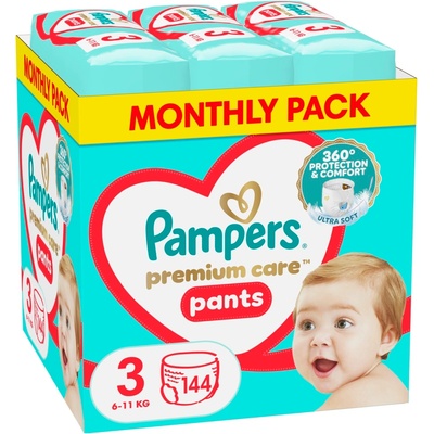 Бебешки пелени гащи Pampers Premium Care - Monthly pack, size 3, 144 броя (1100016353)