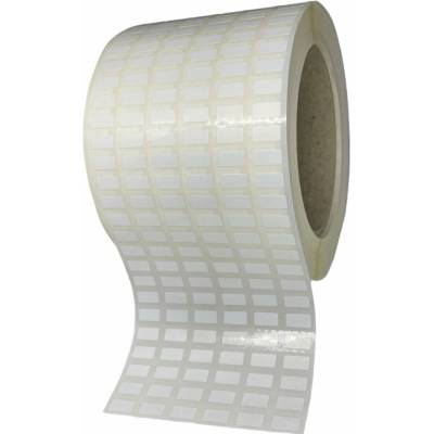Plastová Etiketa 15 mm x 10 mm, 6 - Produkcia, Polypropylén, Biela, Dutinka 76 mm, 6 x 16670 ks/kotúč, Permanentné lepidlo, Priemer kotúča 119 mm