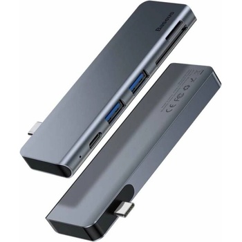 Baseus USB хъб Baseus Harmonica, 5 Порта, Type-C към 2xUSB 3.0, PD, TF, Micro SD, Сив - 12078