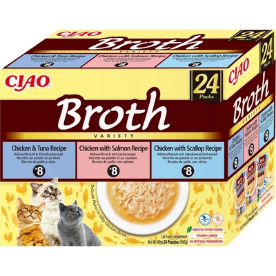 Ciao Broth vývar s príchuťou kuracieho mäsa lososa tuniaka a hrebenatky 24 x 40 g