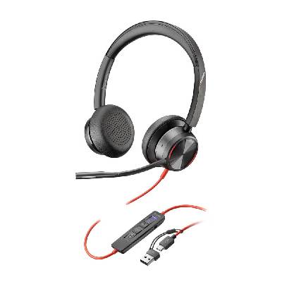 Конферентни слушалки Poly Blackwire 8225 Stereo, шумопотискащ микрофон, 32mm говорители, ANC шумопотискане, USB-C/A, черни (8X223AA)
