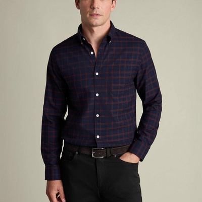 Charles Tyrwhitt Non-Iron Twill kockovaná košel'a slim fit navy blue7Rust