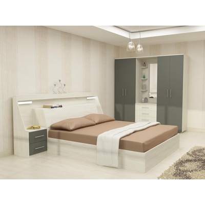 DST Спален комплект за матрак 164/190, Lazur-dst, бял дъб и антрацид