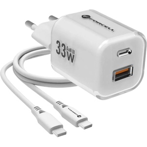 Forcell Мрежово зарядно Forcell F-ENERGY PD QC4.0 33W GaN III VT-41, кабел 1 x USB-C, 1x USB-A, Бял (VT-41)
