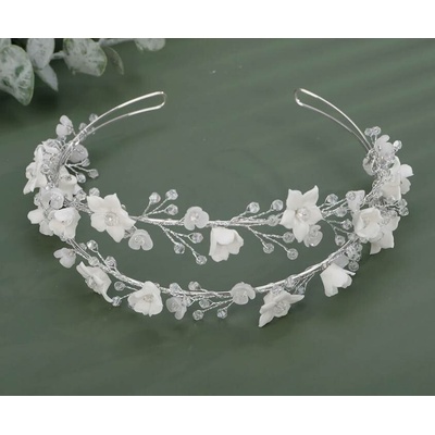 Naishide Jewelry Čelenka do vlasů s bílými keramickými květy Druh barvy: Stříbrná