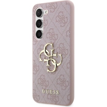 GUESS Saffiano 4G Metal Logo Leather Hard Case - дизайнерски кожен кейс за Samsung Galaxy S23 Plus (розов)