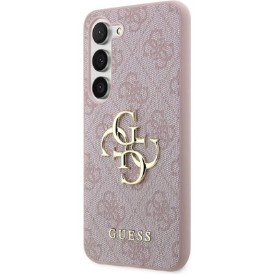 GUESS Saffiano 4G Metal Logo Leather Hard Case - дизайнерски кожен кейс за Samsung Galaxy S23 Plus (розов)