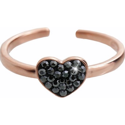 JSB Stříbrný pozlacený prsten tmavě šedé srdíčko se Swarovski Elements Hematite 14635