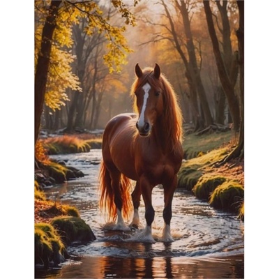 Norimpex - Puzzle Diamant painting: Horse in a forest stream 30x40cm - 1 - 39 piese