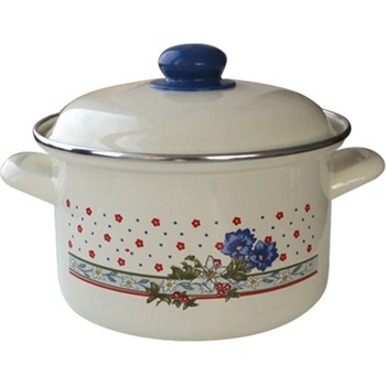 20 см (3, 75 л. ) емайлирана тенджера с метален капак разцветка Сини цветя (317+339a/20 (102-1697))