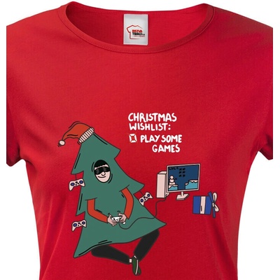 Bezvatriko.cz Dámské vánoční tričko Christmas wishlist play some games Červená – Hledejceny.cz