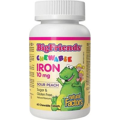 Natural Factors Big Friends® Chewable Iron 10 mg [60 Дъвчащи таблетки] Праскова