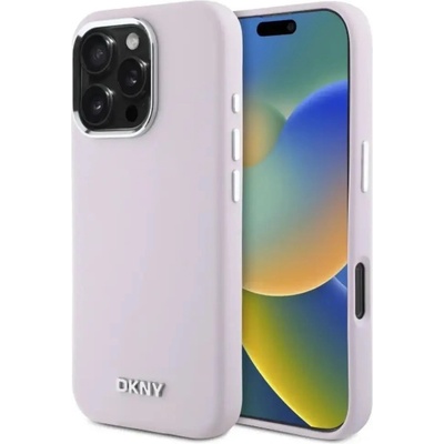 DKNY течен силиконов малък метален калъф с лого MagSafe за iPhone 16 Pro - розов (3666339334888)