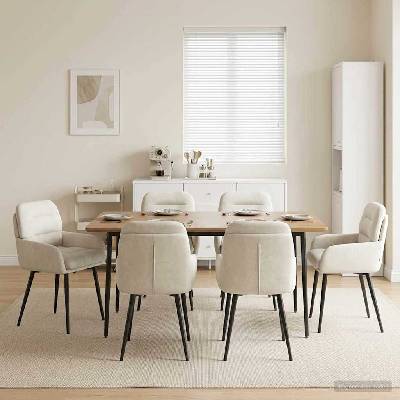vidaXL Обедени столове 6 pcs Кадифе Кремаво 59 x 59, 5 x 90 см (3428253)