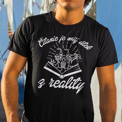 Tričko s potlačou Čítanie je môj útek z reality čierna