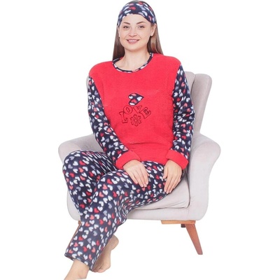 Дамска поларена макси пижама със сърца