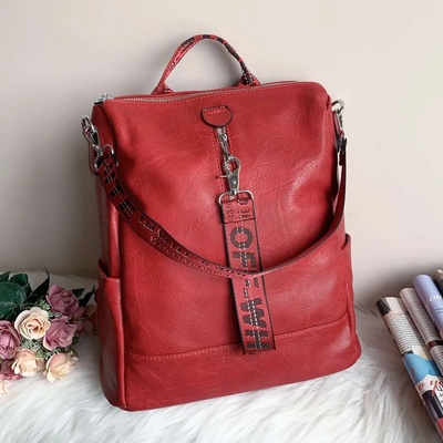 Червена Кожена Чанта Раница - Модел 311