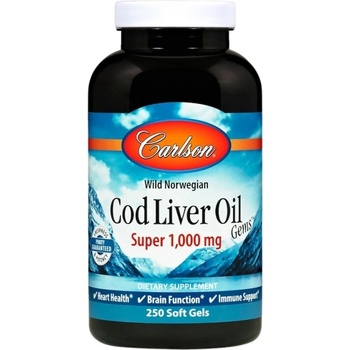 Image 1 of Carlson Labs Wild Norwegian Cod Liver Oil Gems 1000 mg [250 Гел капсули]