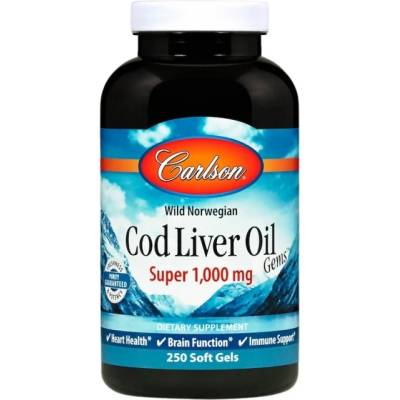 Carlson Labs Wild Norwegian Cod Liver Oil Gems 1000 mg [250 Гел капсули]