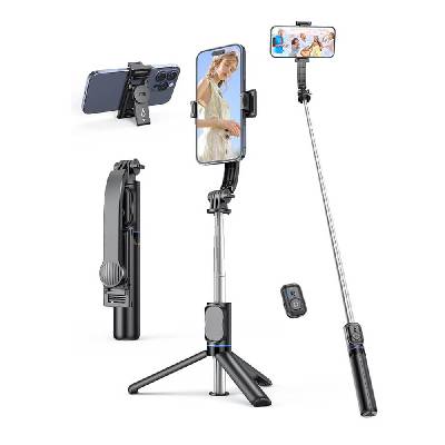 Разтегаем безжичен селфи стик и трипод за мобилни телефони - Techsuit C01 Selfie Stick Telescopic Tripod And Bluetooth Remote (черен) (C01 (KF2323913))