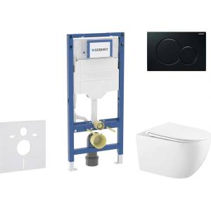 Geberit Duofix - Комплект за стенен монтаж, тоалетна Gaia, седалка softclose, бутон Sigma01, черен SANI11CA5134B (SANI11CA5134B)
