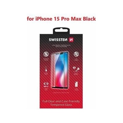 Swissten Full Glue, Color frame, Case friendly, Ochranné tvrdené sklo, Apple iPhone 15 Pro Max, čierne 8595217483446