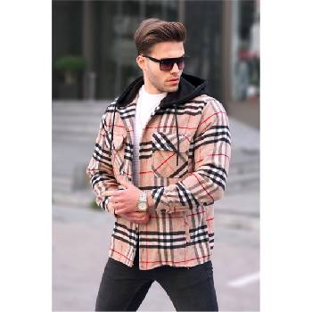 Madmext Мъжка карирана риза с качулка 5582 - Цвят Камел #394437 (394437_Камел)