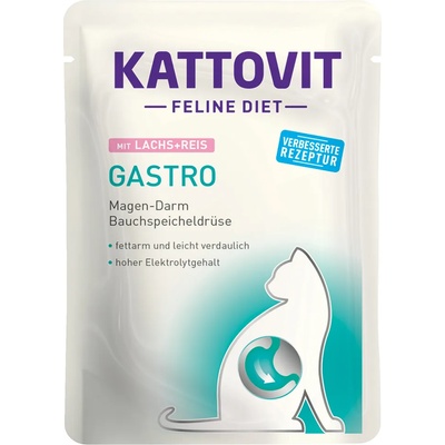 Kattovit 12х85г Gastro Kattovit, консервирана храна за котки - със сьомга и ориз