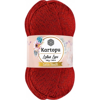 Kartopu Pletací / háčkovací příze LOTUS LUX K165 červená s lurexem, efektní 100g/340m