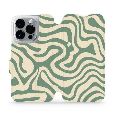 Flipové pouzdro Mobiwear - Apple iPhone 14 Pro - VA57S Zelené a béžové zkrouceniny (Knížkové flip pouzdro, obal, kryt na mobil Apple iPhone 14 Pro - VA57S Zelené a béžové zkrouceniny, materiál Umělá k