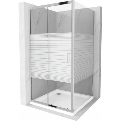 Mexen Apia плъзгаща душ кабина 100 x 100 см, бели ивици, хром + тава Flat - 840-100-100-01-20-4010 (840-100-100-01-20-4010)