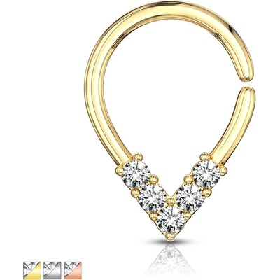 Šperky eshop piercing do nosu nebo ucha zirkonové V kroužek s lesklým povrchem W20.11 měděná
