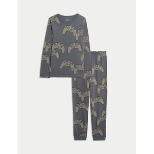 Marks & Spencer Пижама от чиста памучна материя с принт с игра (3-16 години) Marks & Spencer сива Marks & Spencer | Siv | Момчешки | 7-8 години