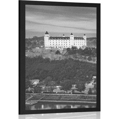 Plagát pohľad na Bratislavský hrad v čiernobielom prevedení