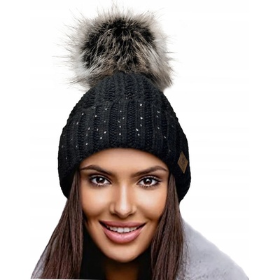 Fashionweek dámská zimní čepice s bambulí flísová podšívka Jenot Woolk Pepe Černá