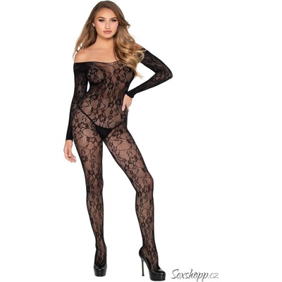 Leg Avenue Síťovaný catsuit s květinovým vzorem