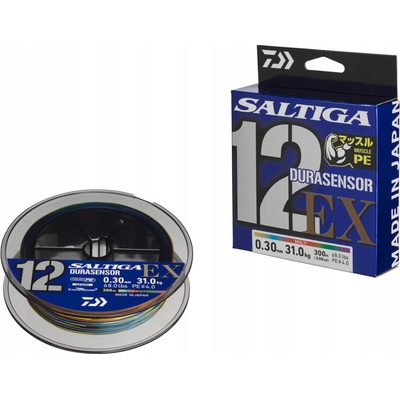 Daiwa Pletená Šnůra Saltiga Durasensor 12 Braid EX+Si3 Multi-Color 300m 300m, 45kg 0,35mm