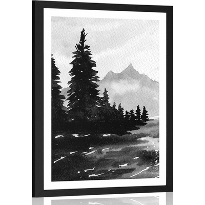 Plakát s paspartou umělecká krajina v černobílém provedení - 20x30 black